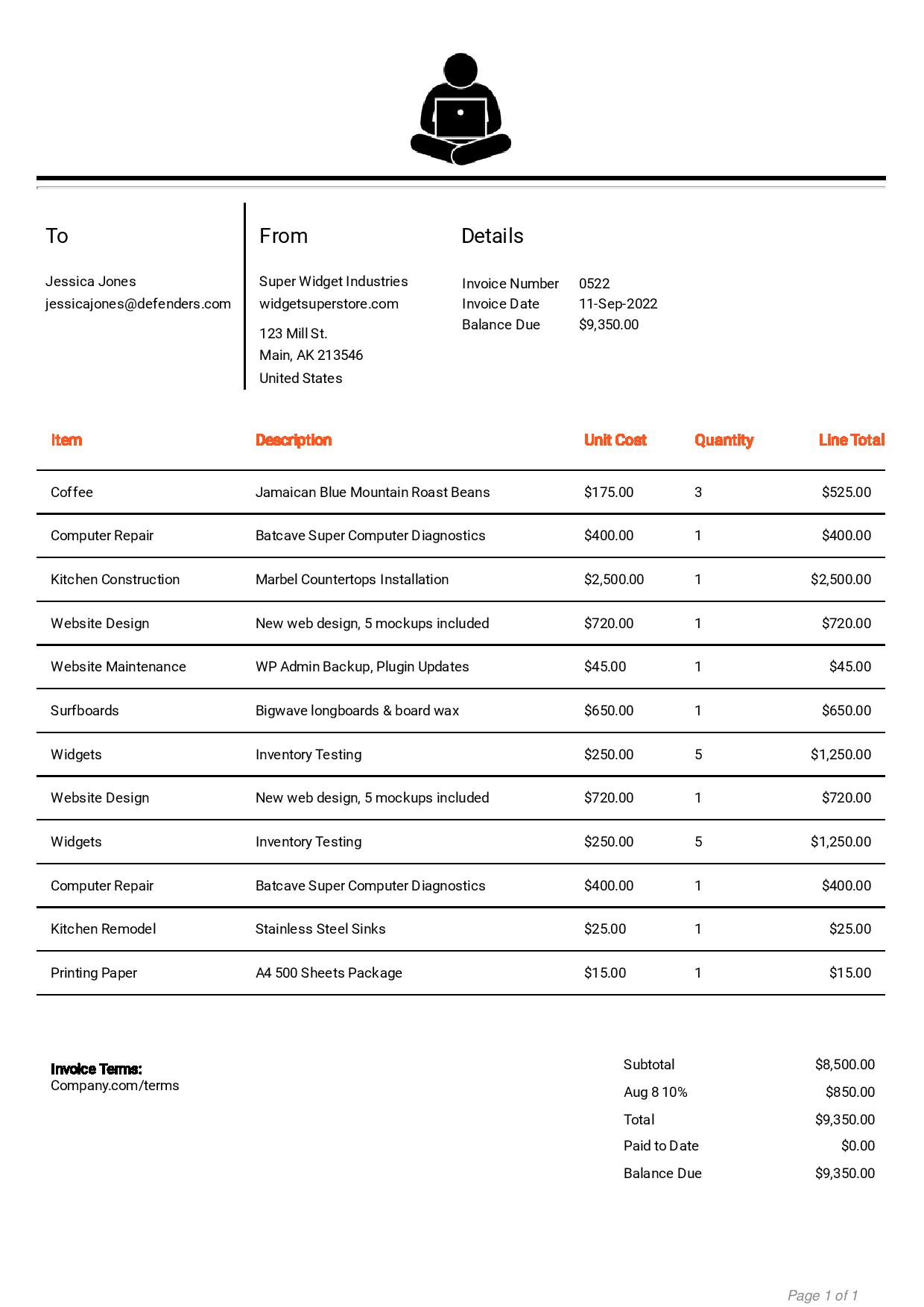 Elegant invoice template