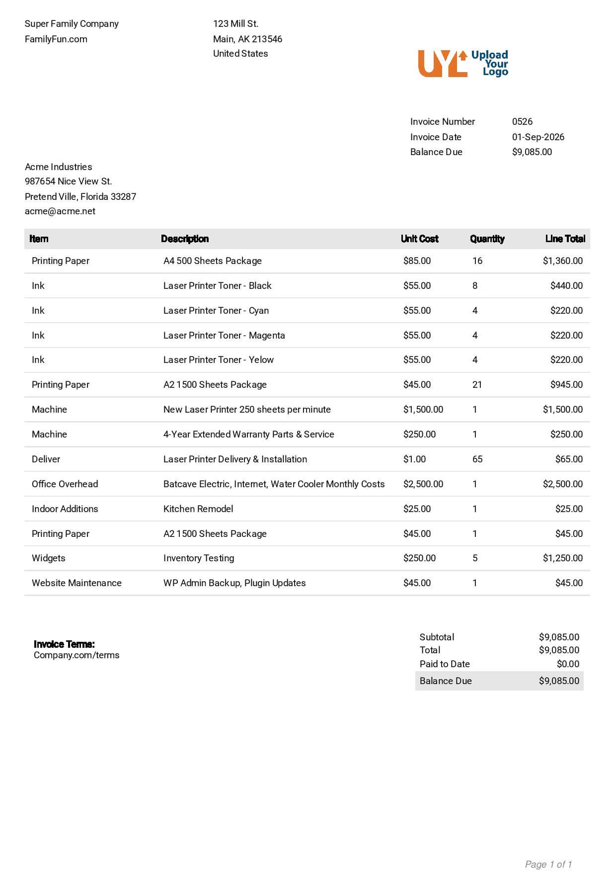 Plain invoice template