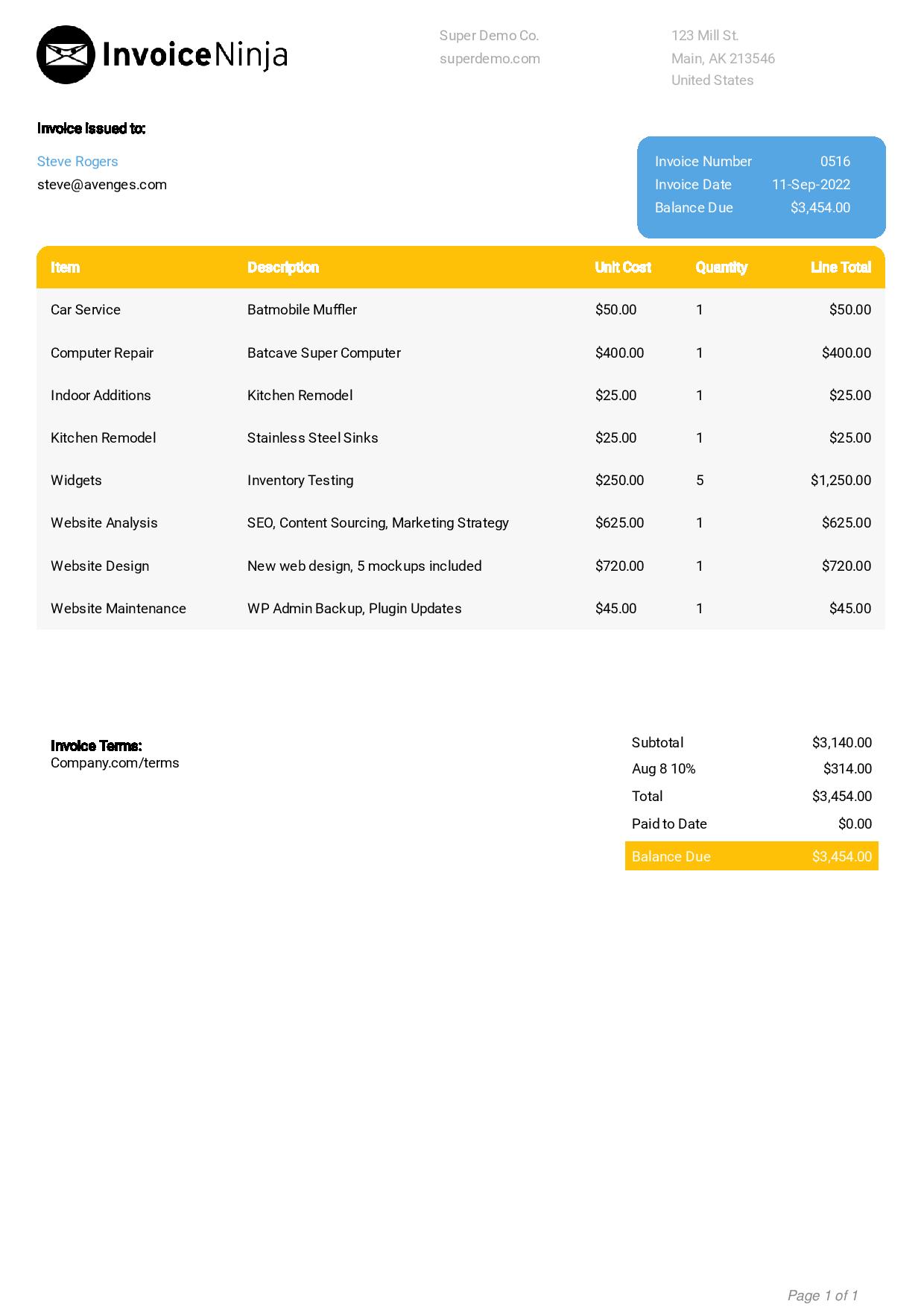 Business invoice template